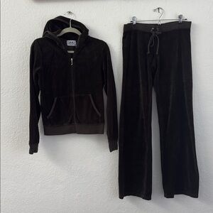 Juicy Couture Tracksuit Set Women’s Black Velour Jacket XL Pants M Vintage 2000s